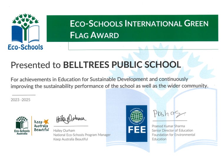 Image of Belltrees school's International Green Flag Award